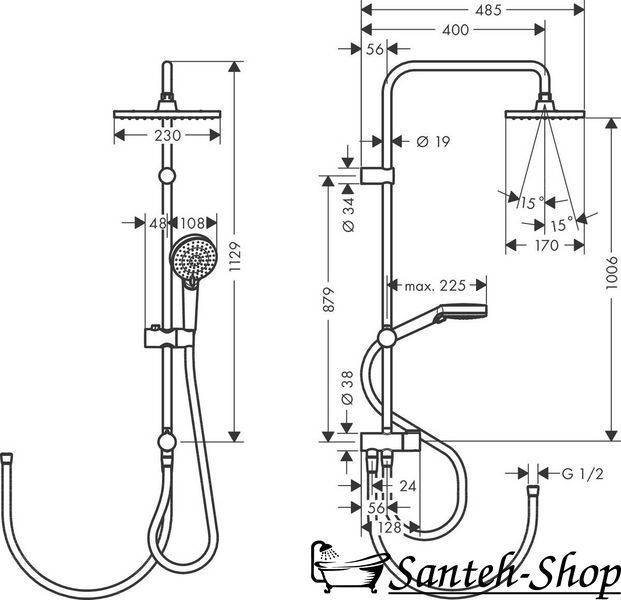 Душевая система Hansgrohe Vernis Shape Showerpipe 230 1jet Reno, черный матовый (26282670) 26282670 фото