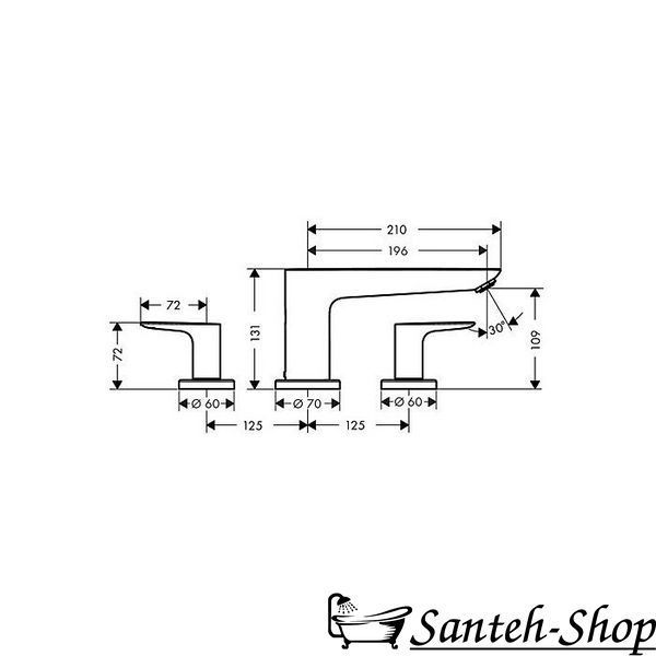 Baterie de baie Hansgrohe Talis E, cu 3 orificii 71747000 foto