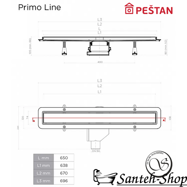 Душевой трап (линейный трап) Pestan Confluo Primo Line 650 мм 13702503 13702503 фото