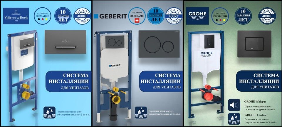 Инсталляции для подвесных унитазов Grohe Rapid SL, Geberit Duofix в Santeh-shop.md. Системы скрытого монтажа с регулируемой высотой и бесшумным смывом – гарантия до 10 лет