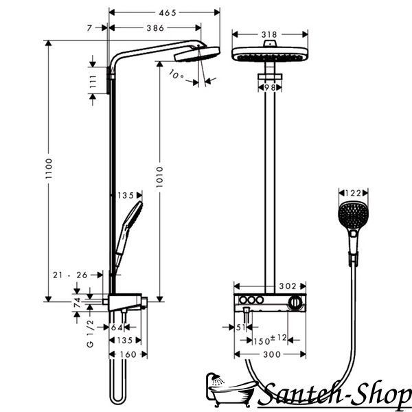 Душевая система Hansgrohe Raindance Select E Showerpipe 300 3jet, белый/хром (27127400) 27127400 фото