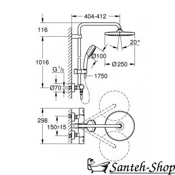 Sistem de duș GROHE 26670000Tempesta Cosmopolitan 250 cu termostat crom 26670000 foto
