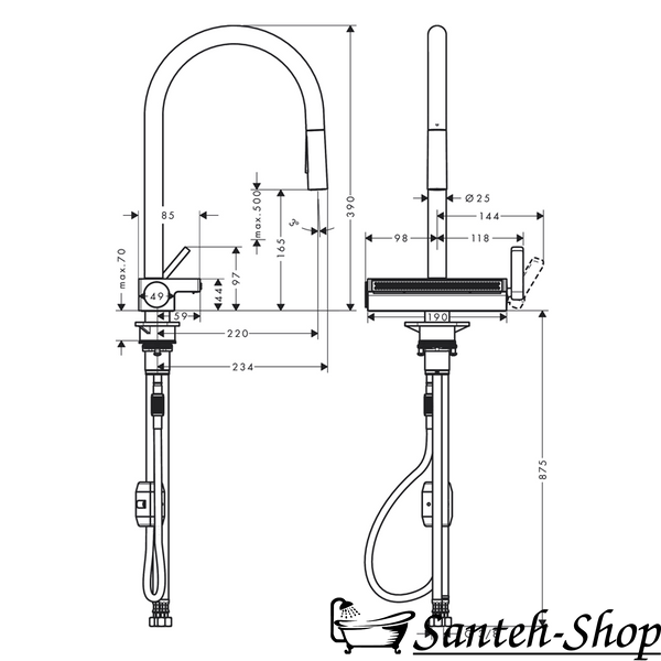Смеситель для кухонной мойки Hansgrohe 73837000 Aquno Select M81 с выдвижным душ 73837000 фото
