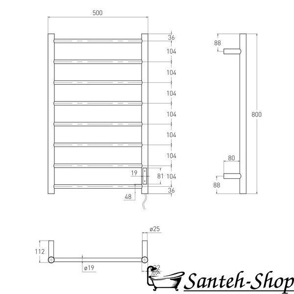 Suport electric incalzit pentru prosoape VOLLE RONDO R, 120W, 500*800mm, otel 304, cerc 8 jumperi, cronometru, termostat 70&deg;C, crom 9235.000001 foto