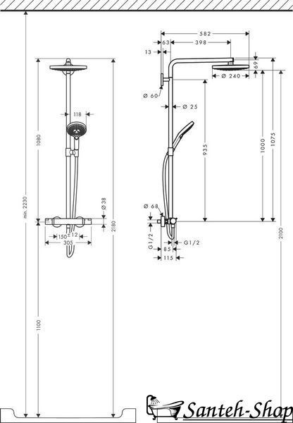 Sistem de duș Hansgrohe Raindance Select S 240 2jet cu termostat, crom (27129000) 27129000 foto