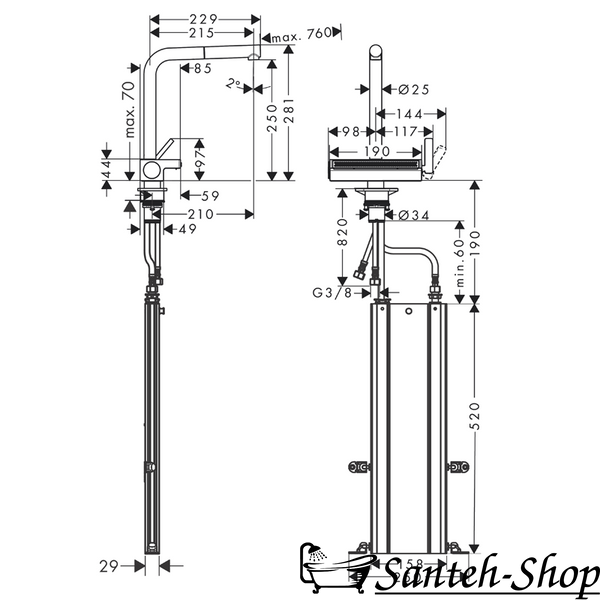 Baterie chiuvetă Hansgrohe 73830670 Aquno Select M81 cu duș extrabil 73830670 foto