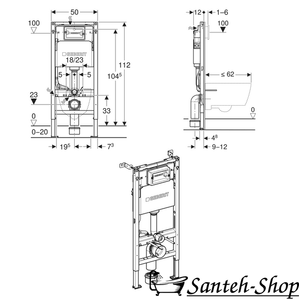 Rama WC suspendat GEBERIT DUOFIX 458.103.00.2, 112 cm, cu rezervor &icirc;ncastrat Delta 12 cm 458.103.00.2 foto