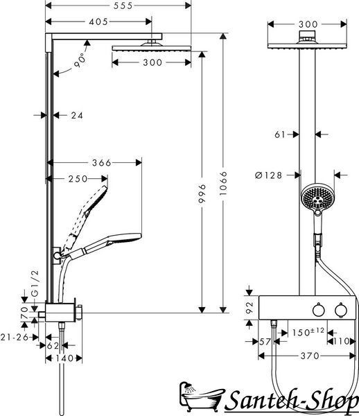 Hansgrohe Raindance E Showerpipe 300 1jet cu termostat, crom (27361000) 27361000 foto