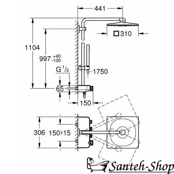 Sistem de dus cu termostat pentru montare pe perete GROHE 26508000 foto