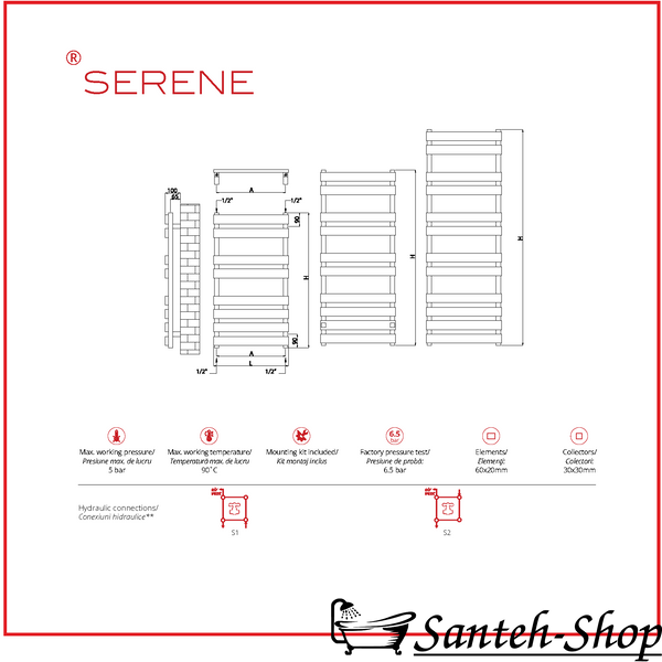 Декоративный полотенцесушитель RADOX SERENE SER050/117CR для ванной комнаты 500/1170 мм с монтажным комплектом хром SER050/117CR фото