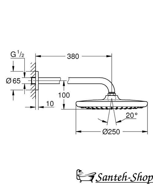 Grohe Tempesta 250 duș deasupra capului, 380 mm, 1 spray, cu suport, negru mat (266682430) 266682430 foto