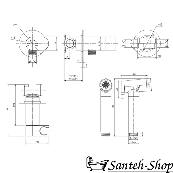 Set de igienă IMPRESE KUCERA f03703410AB montare ascunsă, negru mat f03703410AB foto