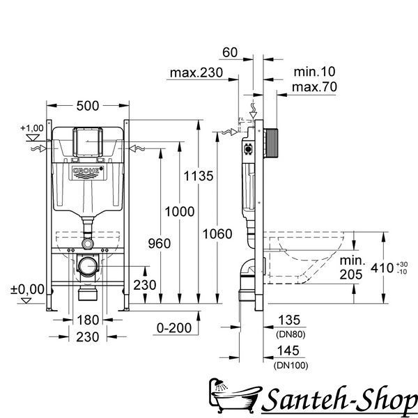 Kit instalare WC GROHE RAPID SL + clapetă de acționare GROHE COSMO + WC suspendat VOLLE TOLEDO 38840000+38732000+1347.001000 38840000+38732000+1347.001000 foto