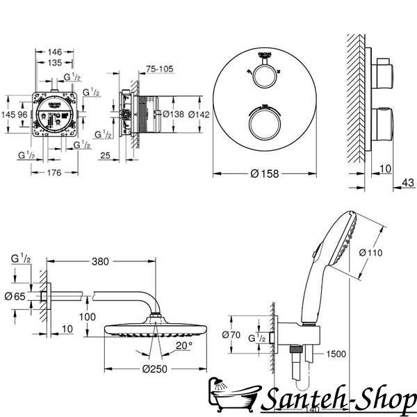 Set de duș Grohe Eurosmart cu Tempesta 250, negru mat (UA26415SC9) UA26415SC9 foto
