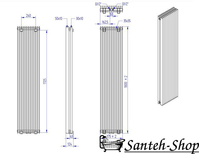 Радиатор Instal Projekt VIVX-180/13C35 Vivat X 180/13 (1800/275 mm.) WHITE SILK VIVX-180/13C35 фото