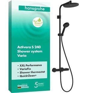 Душевая система Hansgrohe Activera S 240 1jet EcoSmart+ 28083670 с термостатом Ecostat Fine Varia черный матовый 28083670 фото