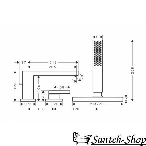 Смеситель для ванны на 3 отверстия Hansgrohe Tecturis E (73443000) 73443000 фото