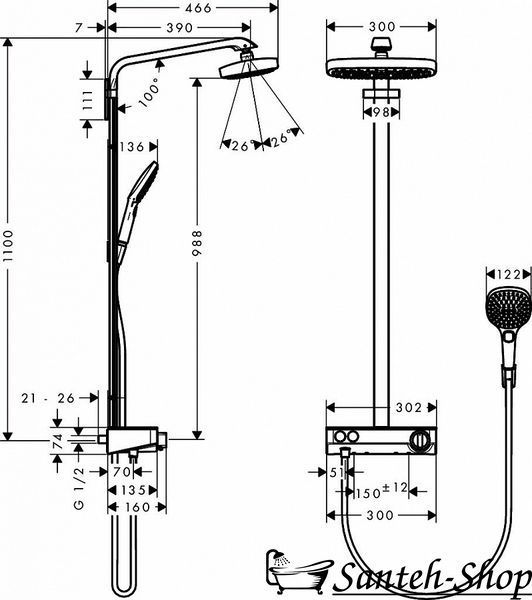 Душевая система Hansgrohe Raindance Select E Showerpipe 300 2jet EcoSmart с термостатом 9 л/мин, белый/хром (27283400) 27283400 фото