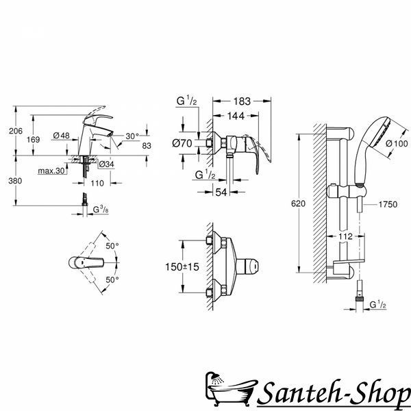 Набор смесителей для душа GROHE EUROSMART 123244 M 123244 M фото