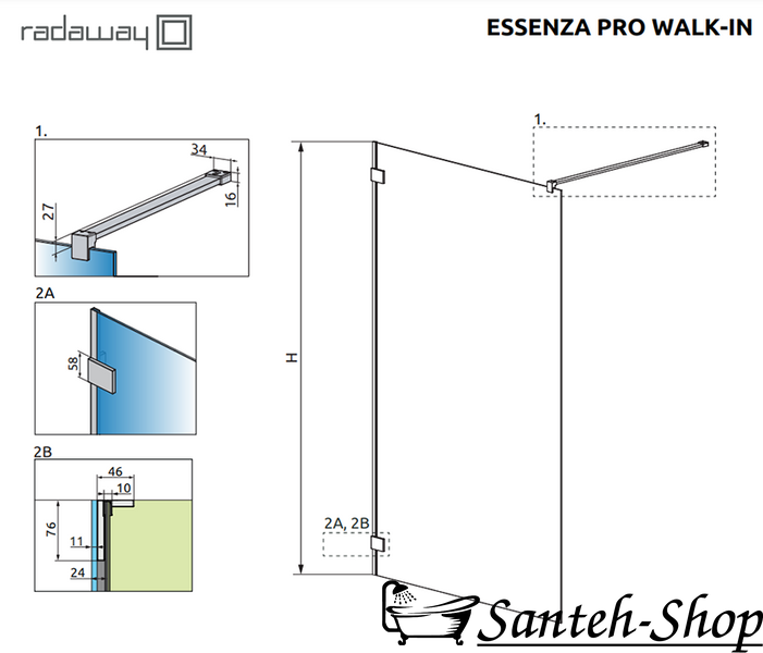Paravan de dus RADAWAY 10103090-09-01 ESSENZA PRO GOLD WALK-IN 90 cm 10103090-09-01 foto