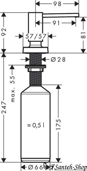 Дозатор кухонный Hansgrohe A71 врезной 500 ml, хром (40468000) 40468000 фото