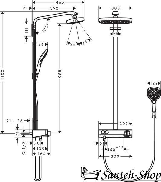 Душевая система Hansgrohe Raindance Select E Showerpipe 300 2Jet с термостатом, белый/хром (27126400) 27126400 фото