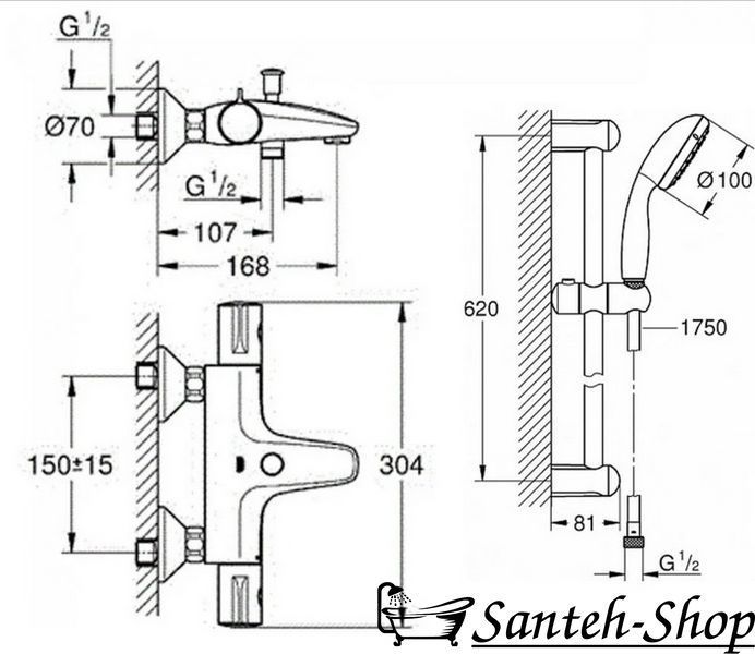 Termostat de baie de perete Grohe Grohtherm 800, 34567000 34567007 foto