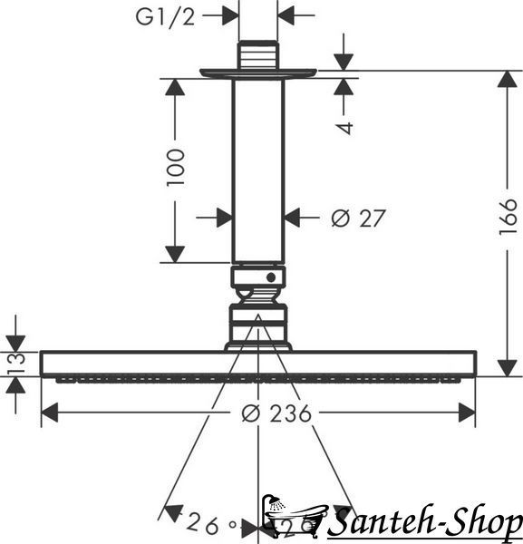 Верхний душ Hansgrohe Raindance S Overhead shower 240 1jet, хром (27620000) 27620000 фото