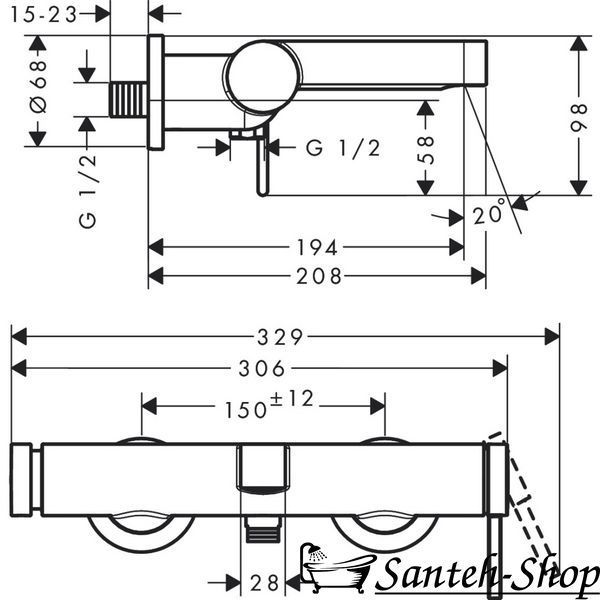 Baterie de baie Hansgrohe Finoris, montată pe perete, negru mat (76420670) 76420670 foto