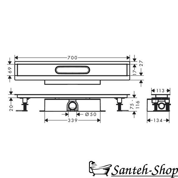 Монтажный комплект Hansgrohe для каналов d50 uBox Universal 700 мм (56023180) 56023180 фото