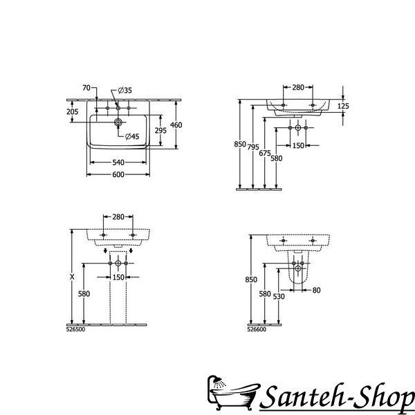 Раковина Villeroy & Boch O.novo 4A416001, 600 x 460 x 175 mm, с переливом, Альпийский белый 4A416001 фото