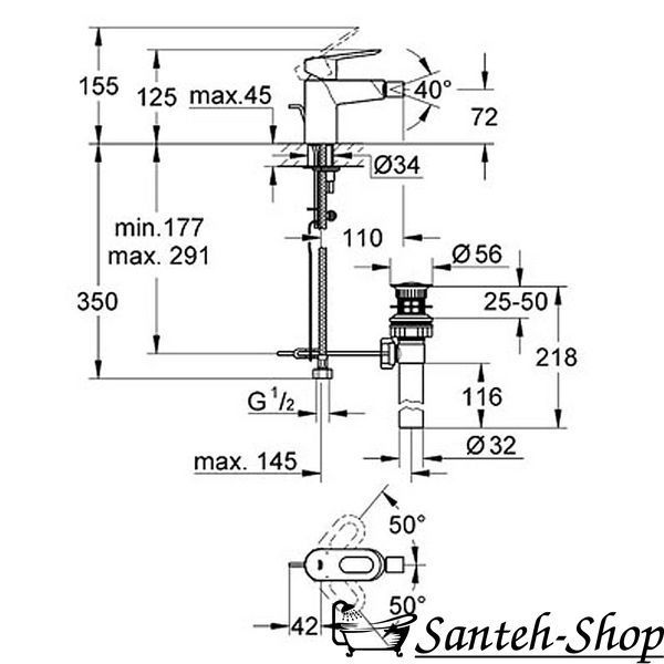 Baterie bideu GROHE Eurocube 23138000 cu supapa inferioara 23138000 foto