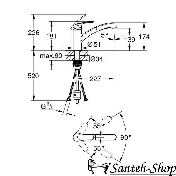 Смеситель для кухонной мойки GROHE Eurosmart с вытяжным душем хром 30305001 30305001 фото