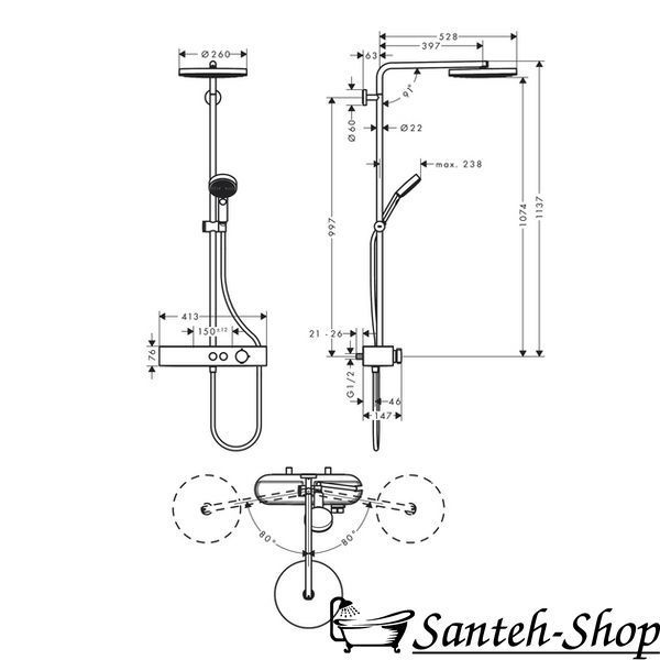 Baterie de duș Hansgrohe Pulsify 260 1jet 400, Alb Mat (24220700) 24220700 foto