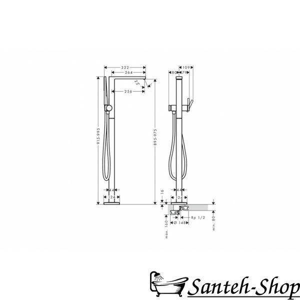 Смеситель для ванны напольный Hansgrohe Tecturis E (73445140) 73445140 фото