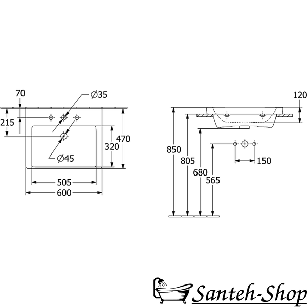 Lavoar Villeroy & Boch Subway 3.0 4A706F01, 600 x 470 x 165 mm, fără preaplin, alb alpin 4A706F01 foto