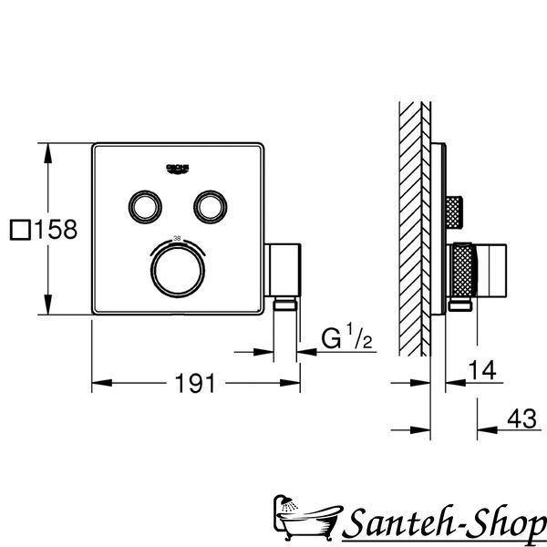 Termostat de duș GROHE GROHTHERM SmartControl 29125000 parte exterioară 29125000 foto