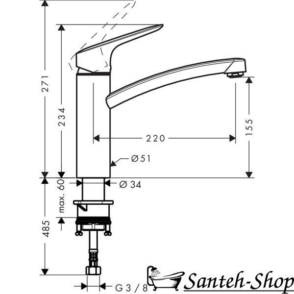 Robinet de bucătărie Hansgrohe Logis M31 220 mm cu supapă de &icirc;nchidere, crom (71834000) 71834000 foto