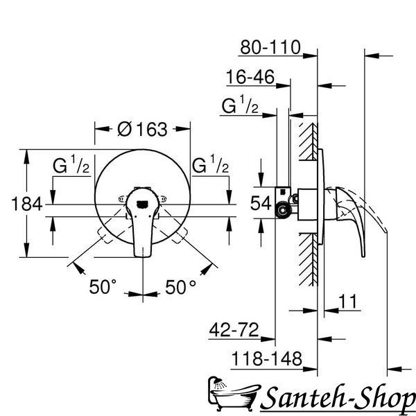 Смеситель для душа GROHE Start Curve скрытого монтажа 29114000 29114000 фото