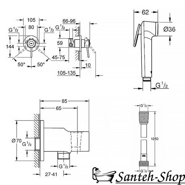 Набор скрытого монтажа GROHE BAUCLASSIC UA11104802 с гигиенической лейкой UA11104802 фото