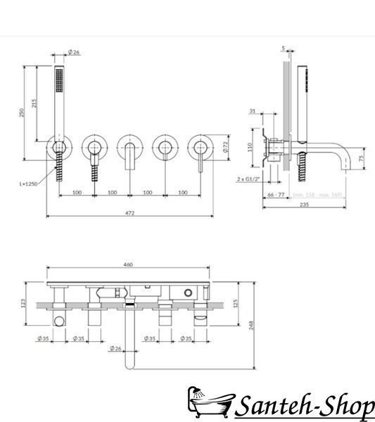 Смеситель для ванны Omnires Y Y1237-1SWM белый матовый Y1237-1SWM фото