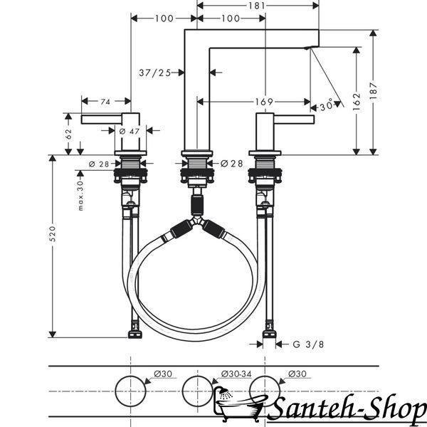 Hansgrohe Finoris 160 Baterie de lavoar cu 3 orificii cu picior de apăsare, alb mat (76034700) 76034700 foto