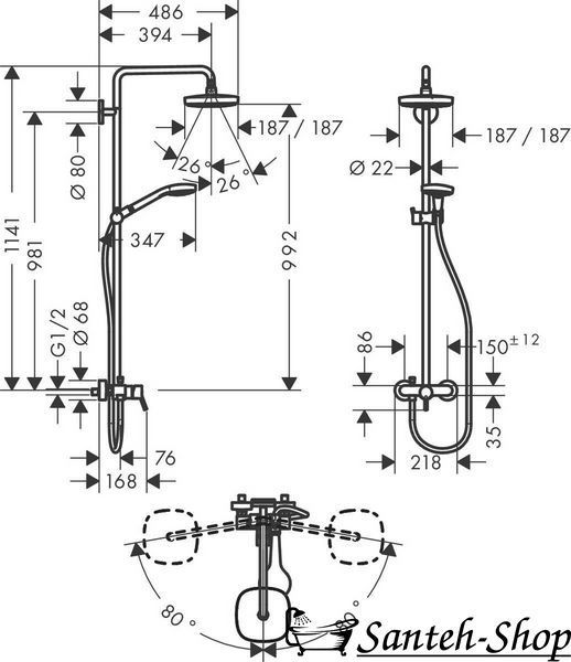Душевая система Hansgrohe Croma E Showerpipe Select 180 2jet Showerpipe со смесителем, хром/белый (27258400) 27258400 фото