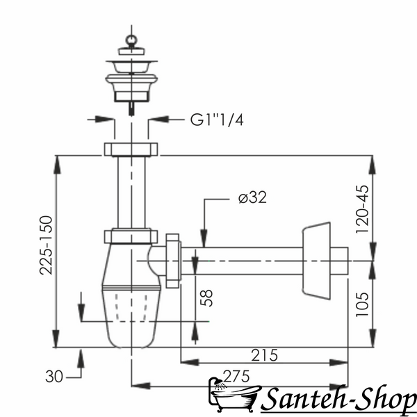 Sifon lavoar IMPRESE d12601411S cu dop de 1 1/4", țeavă de scurgere 32x215 mm cu rozetă d12601411S foto
