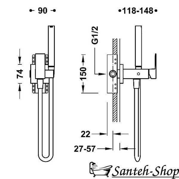 Set de dus igienic Tres CUADRO cu baterie ascunsa Steel 00612302AC foto
