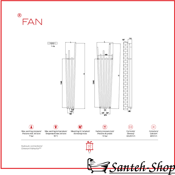 Радиатор Radox FAN 4 FAN501800*04CR Chrome FAN501800*04CR фото