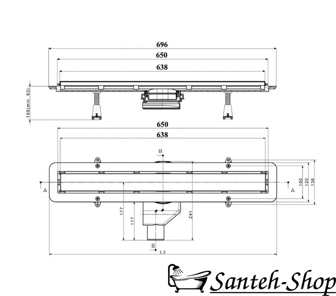 Canal de duș fără cadru Pestan Confluo Frameless Line 65 cu grătar pentru scurgere (negru mat) 13701320 13701320 foto