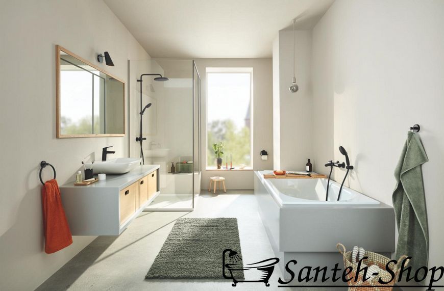 Sistem de duș Grohe Tempesta System 250 Cube, montat pe perete cu termostat pentru baie, negru mat (266912431) 266912431 foto