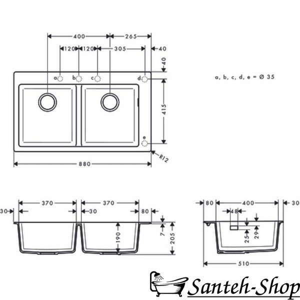 Кухонная мойка Hansgrohe S510-F770 770х510 на 2 чаши 370/370, Graphiteblack (43316170) 43316170 фото