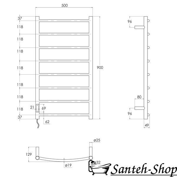 Полотенцесушитель электро IMPRESE i-HEAT ihr509108122, 120W, 500*900мм, AISI 304, 8п. круг, стойки круг, таймер, терморегулятор, белый глянец, левый ihr509108122 фото